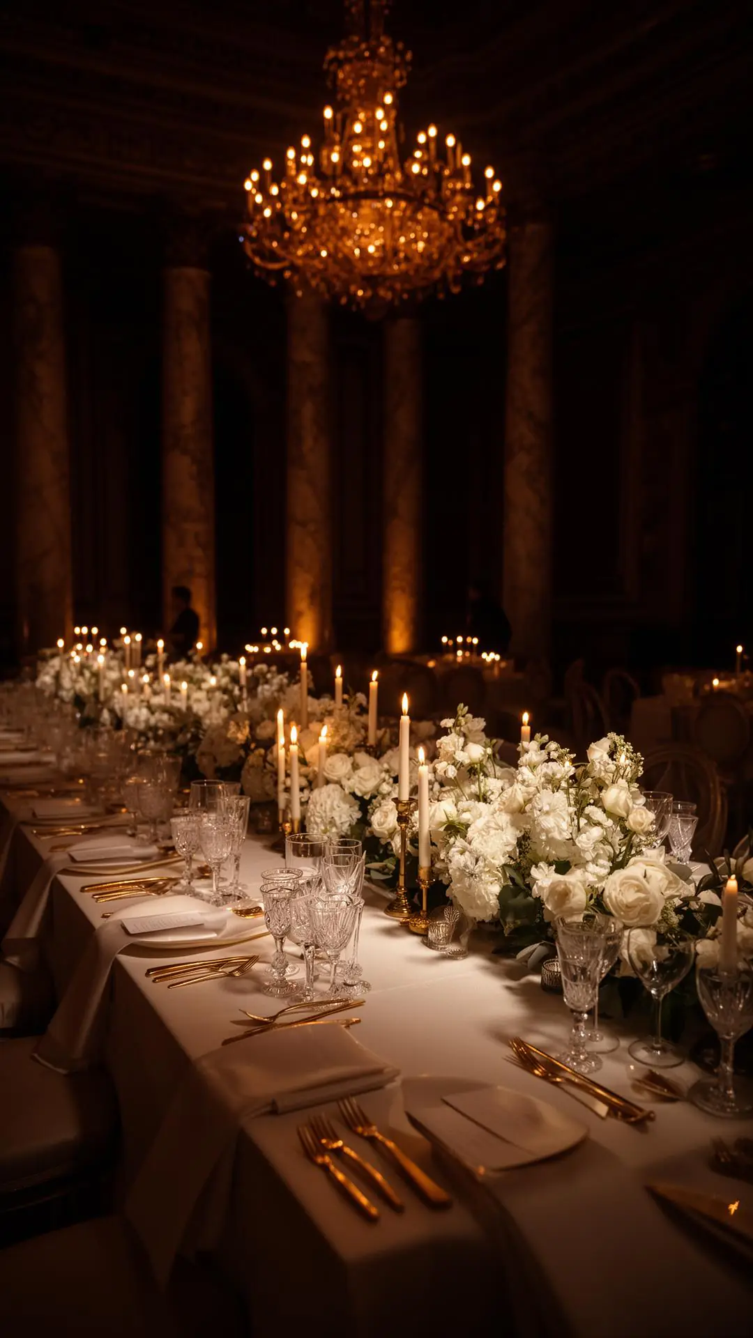 Wedding reception set beneath Gotham Hall's stained-glass dome